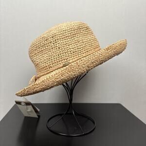 NEW Scala Twisted Raffia Straw Boater Hat One Size Natural Sun Hat Beach Outdoor